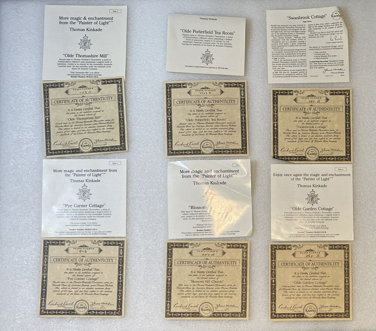 Complete Set of 6 Plates Thomas Kinkade's "Thomashire" - Bradex 84-K41-142