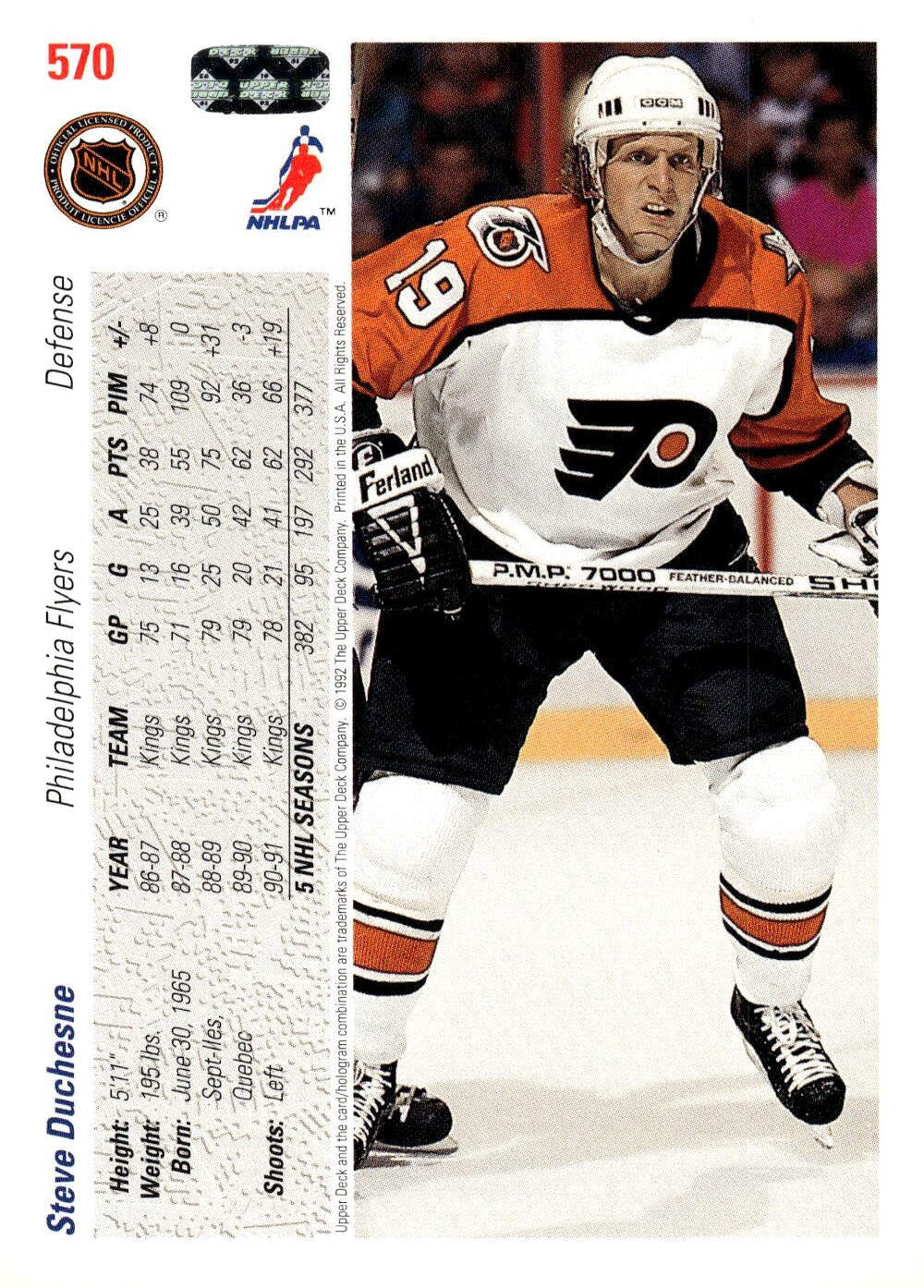 1991-92 Upper Deck #570 Steve Duchesne Hockey Philadelphia Flyers