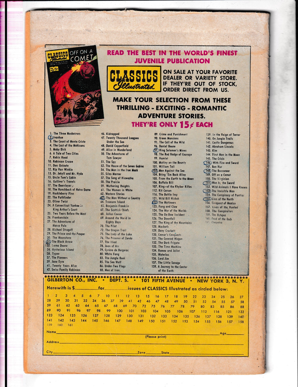 Classics Illustrated #31 The Black Arrow #31 (1967) HRN 161 Gilberton Comics