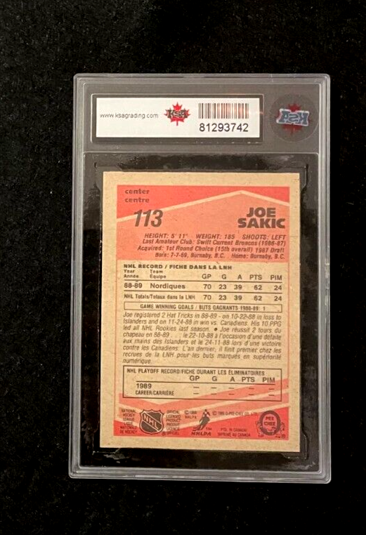 1989-90 OPC Joe Sakic RC #113 KSA Mint 9