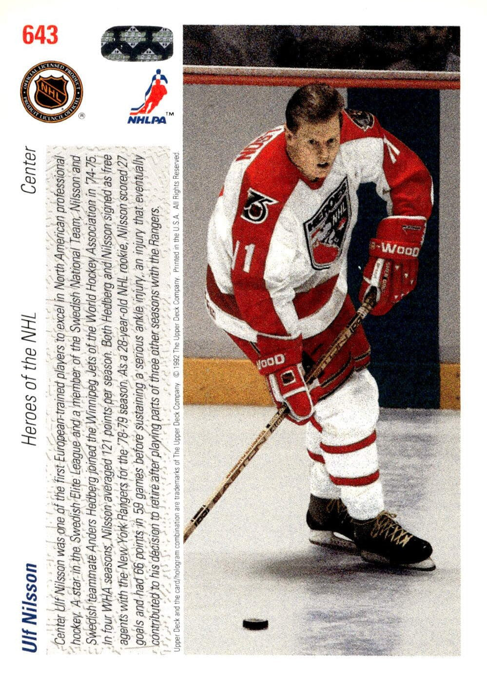 1991-92 Upper Deck #643 Ulf Nilsson Hockey New York Rangers