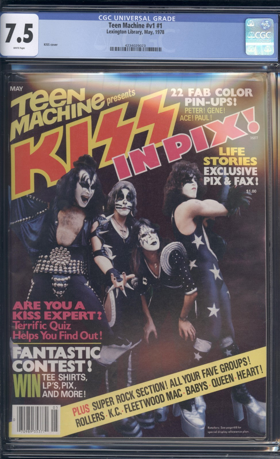 Teen Machine #1 CGC 7.5 (1978) KISS Cover Lexington Library Graded TOP POP