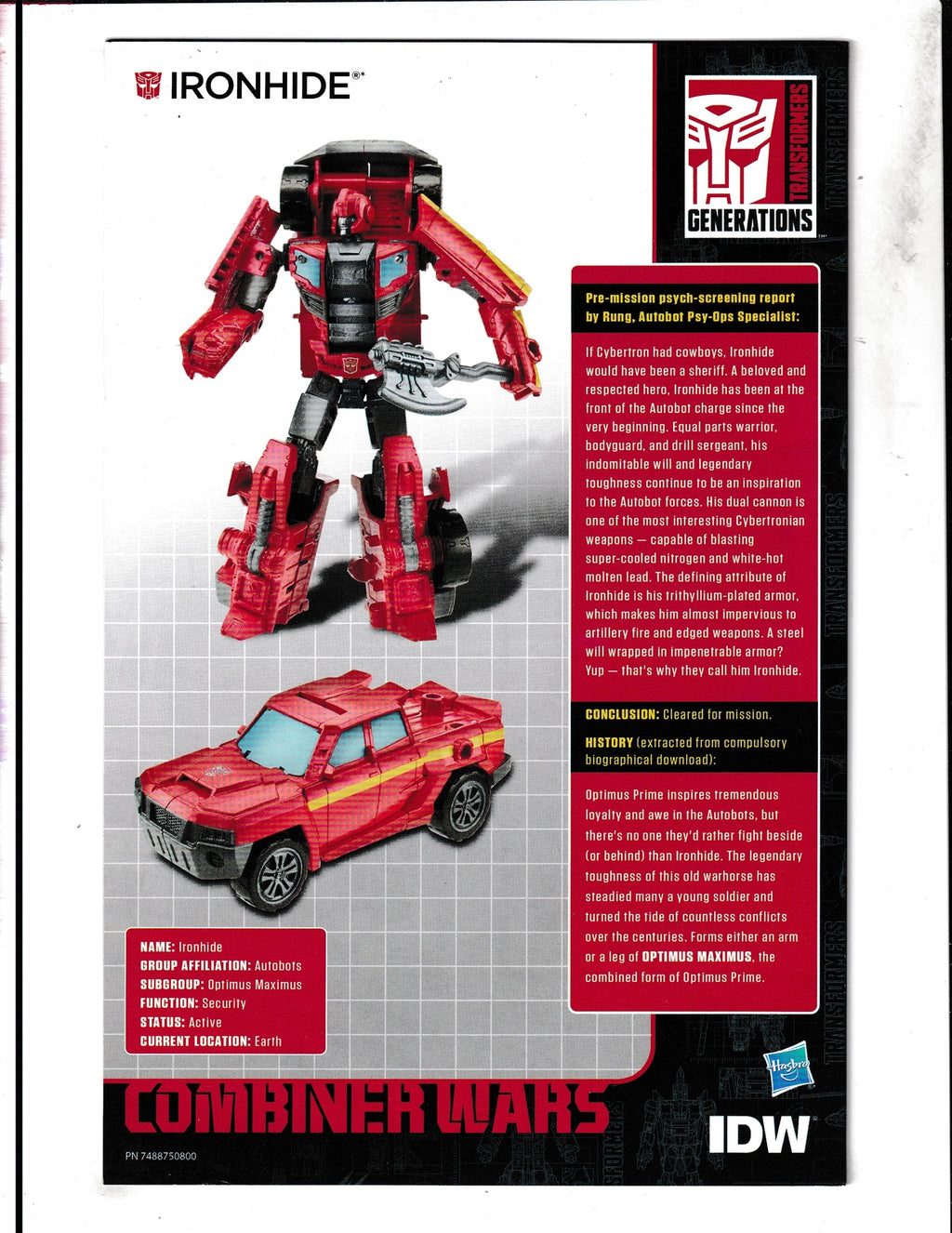 Transformers: Combiner Wars #15-Ironhide (2016) Hasbro IDW Comics