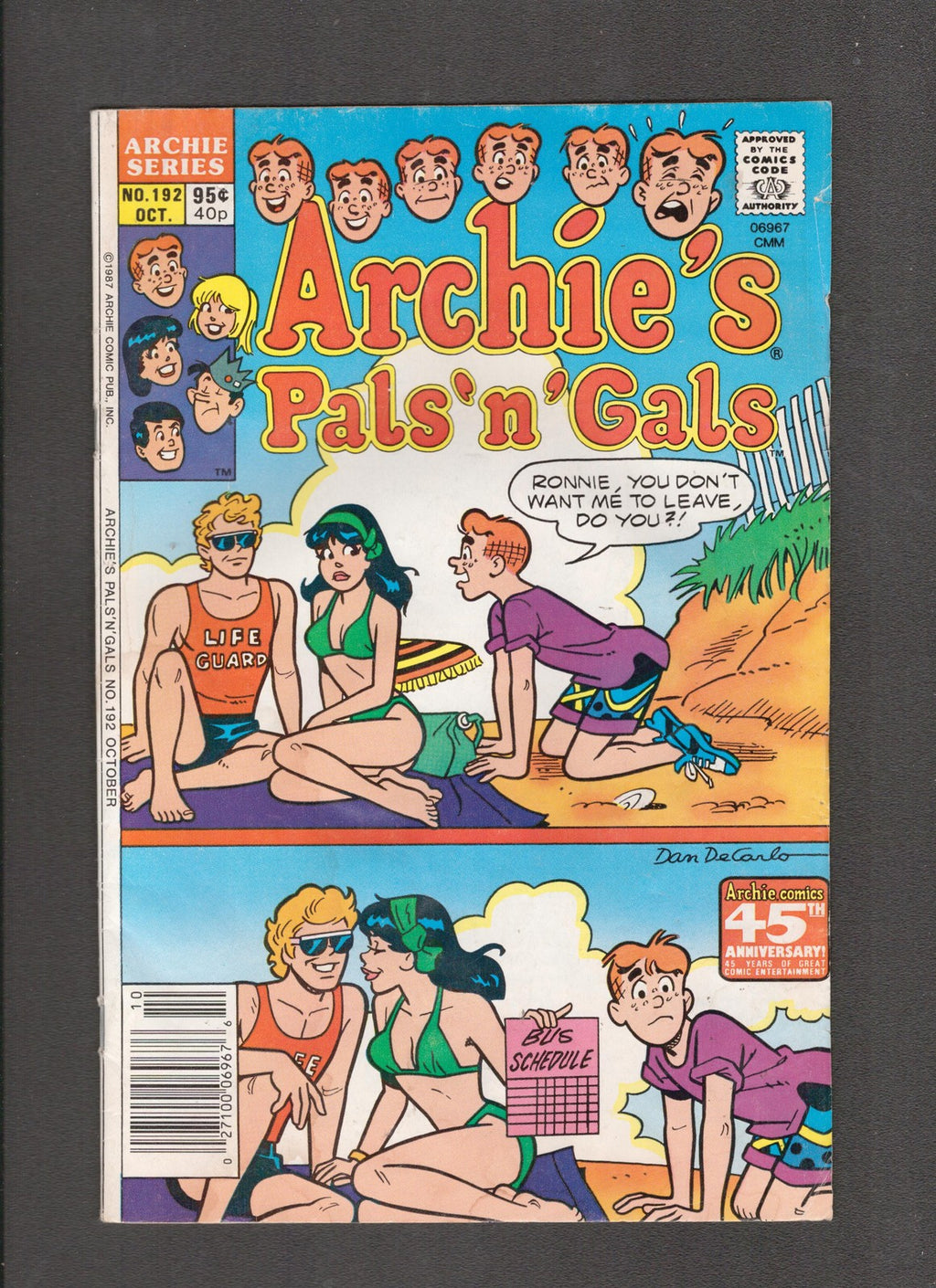 Archie's Pals 'N' Gals #192 (1987) Beach Scene Cover Archie Comics