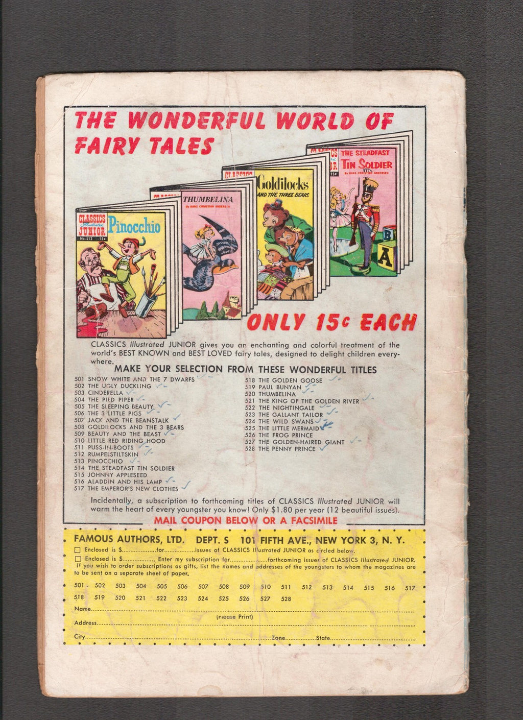 Classics Illustrated Junior #527 (1956) Golden Haired Giant Gliberton Comics