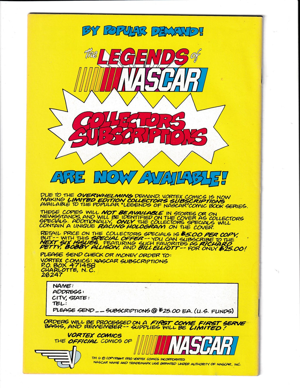 NASCAR Adventures #1 (1991) Vortex Comics