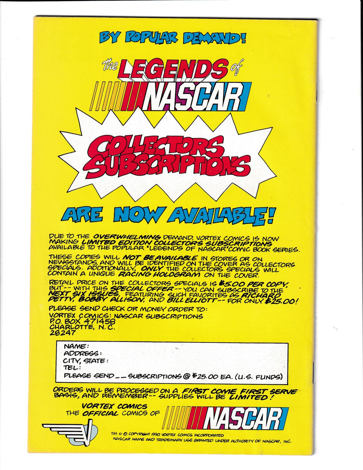 NASCAR Adventures #1 (1991) Vortex Comics