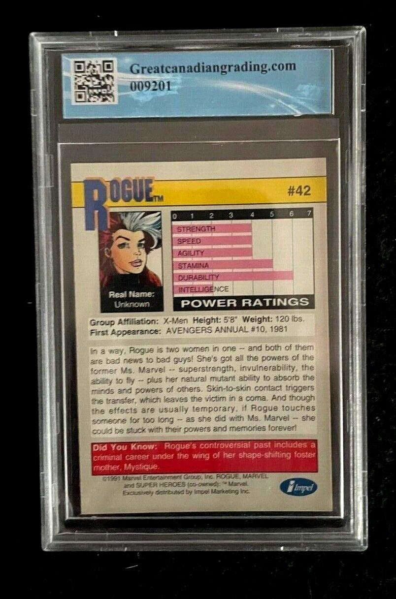 1991 Impel Marvel Universe #42 "Rogue" Super-Heroes GCG 9 *Not PSA*