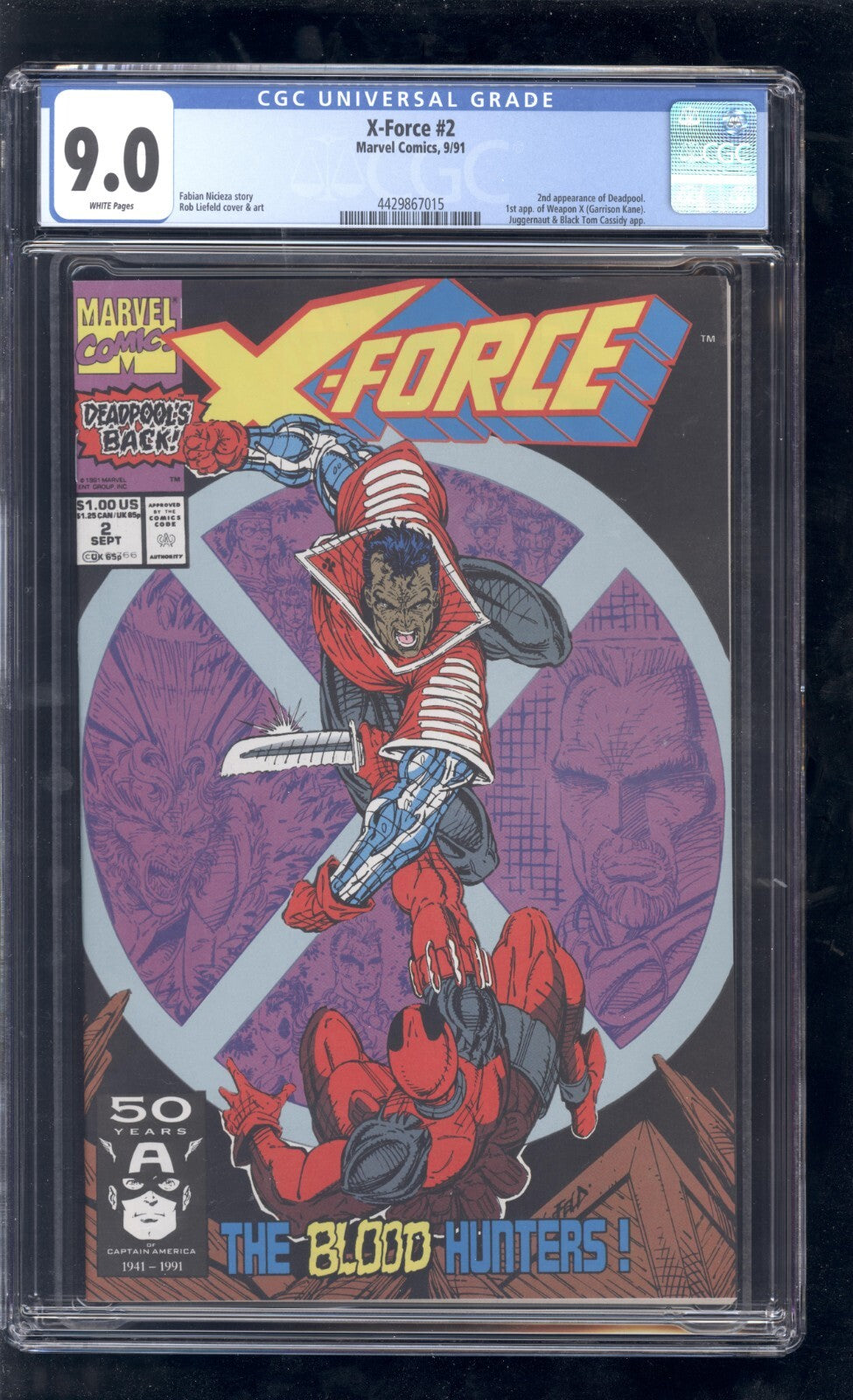 X-Force #2 CGC 9.0 (1991) 2nd Deadpool 1st Garrison Kane Marvel Comics