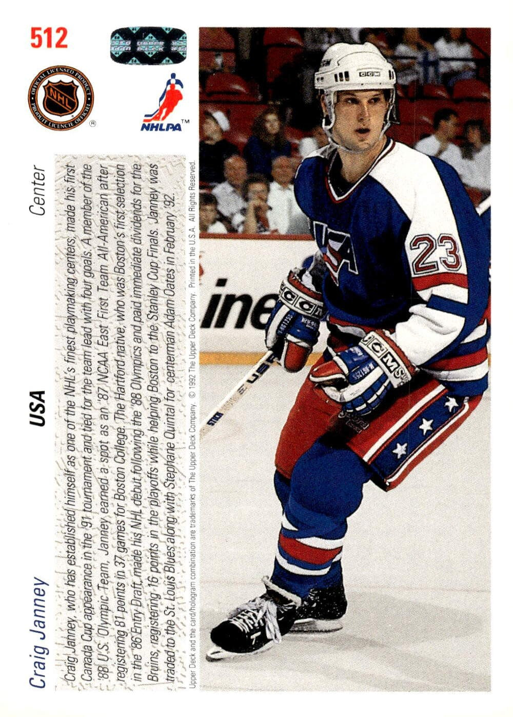 1991-92 Upper Deck #512 Craig Janney Hockey USA