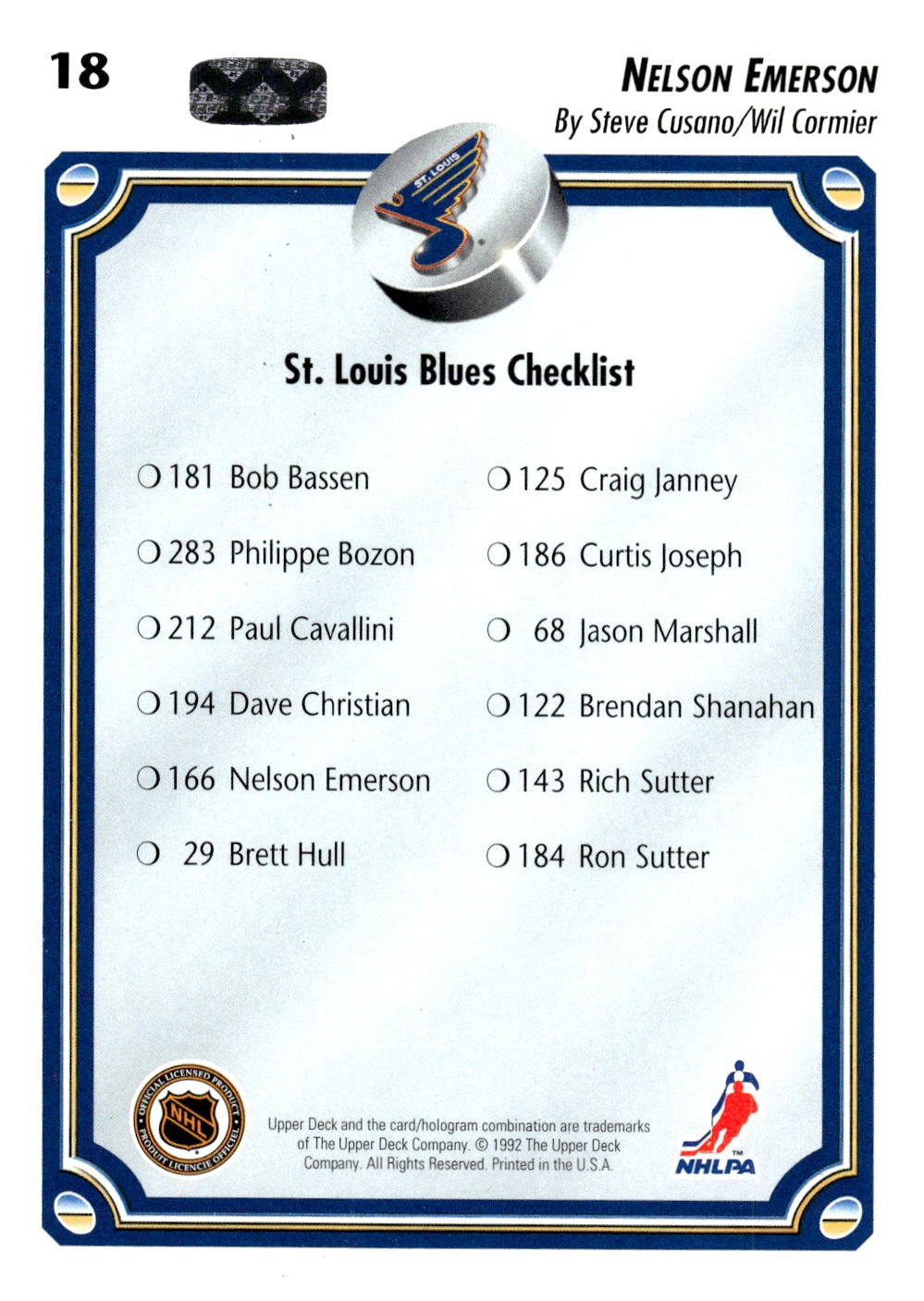 1992-93 Upper Deck #18 Nelson Emerson Upper Deck