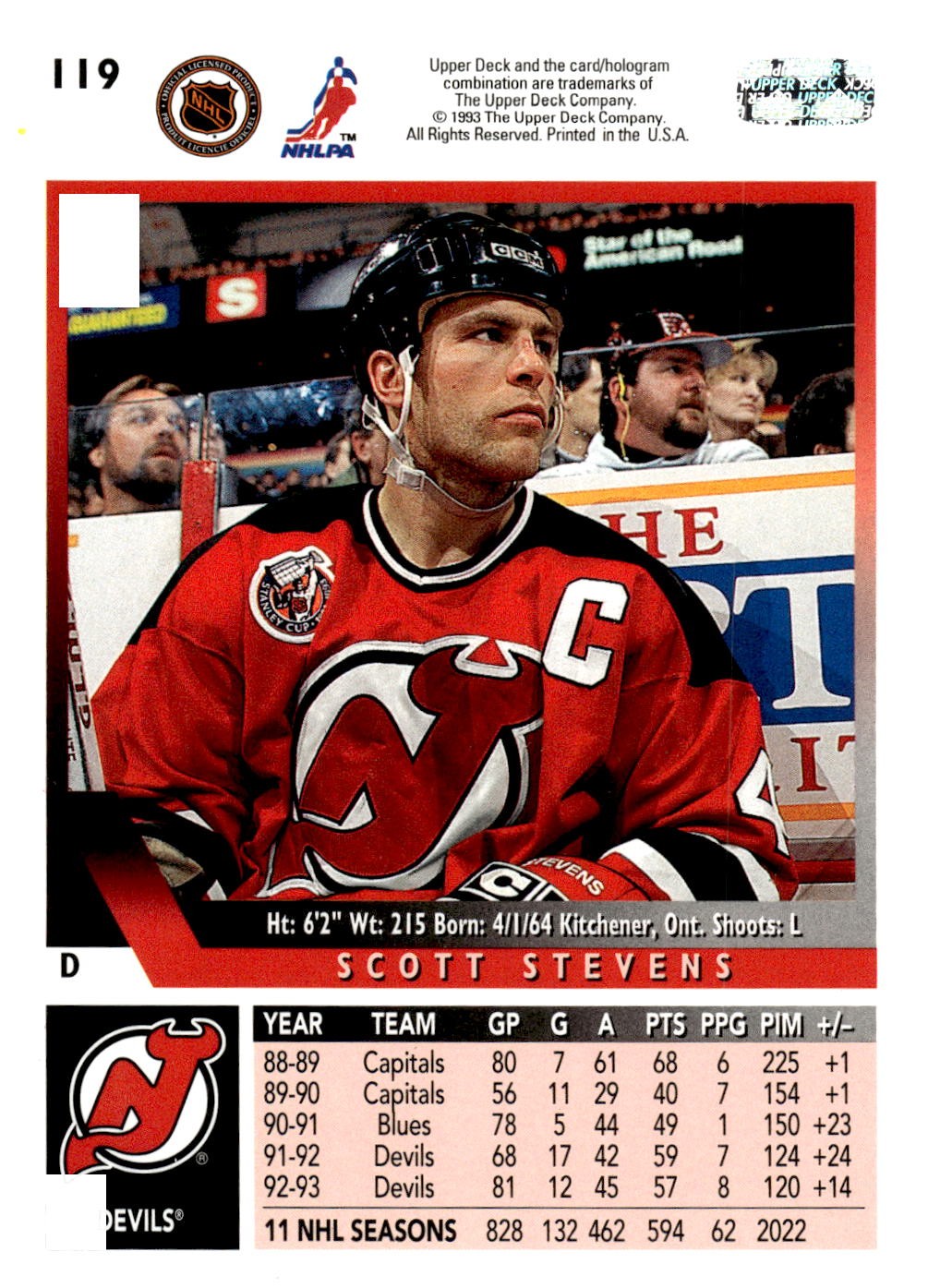 1993-94 Upper Deck #119 Scott Stevens Hockey New Jersey Devils