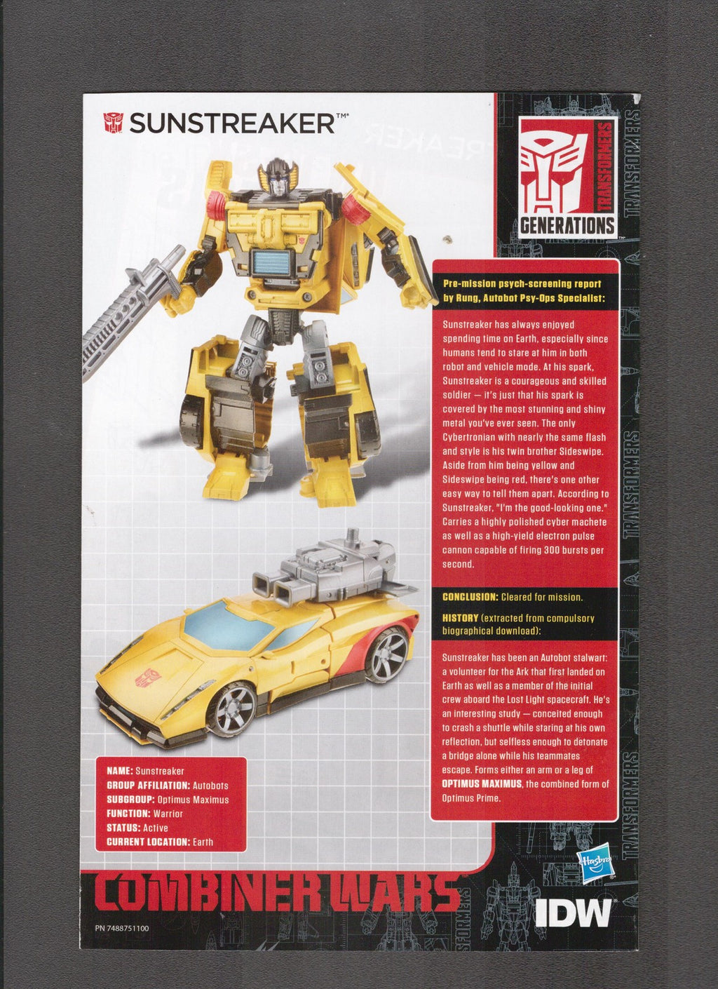 Transformers: Combiner Wars #14-Sunstreaker (2015) Hasbro IDW Comics