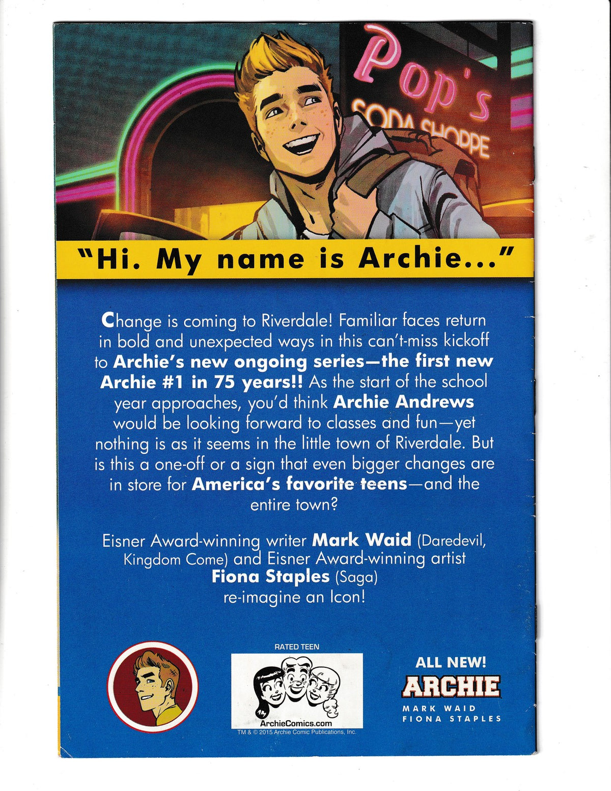 Archie #1W (2015) Fiona Staples Variant Archie Comics