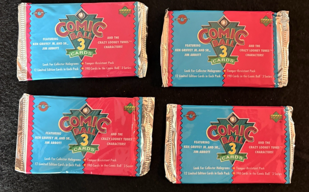 4 Unopened Packs - Comic Ball Series 3 (1992) - Ken Griffey Jr Upper Deck