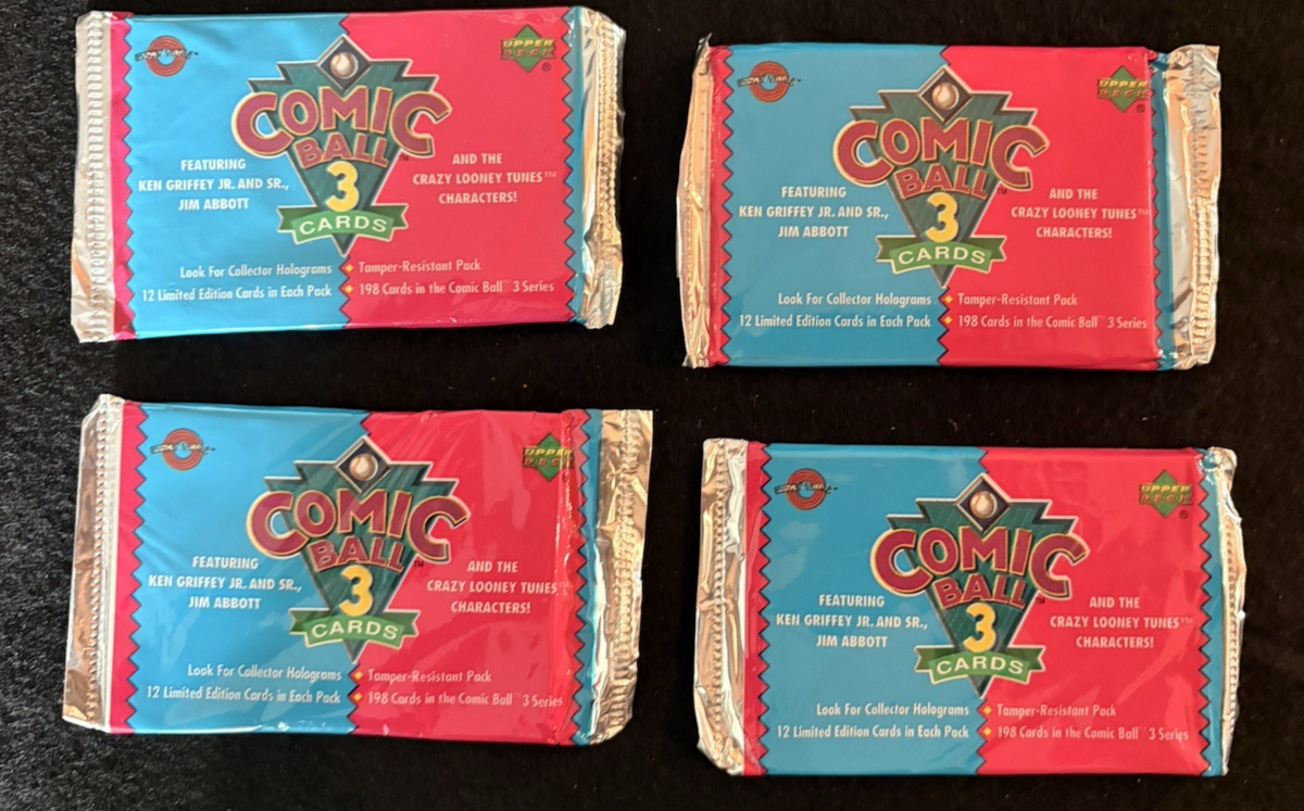 4 Unopened Packs - Comic Ball Series 3 (1992) - Ken Griffey Jr Upper Deck