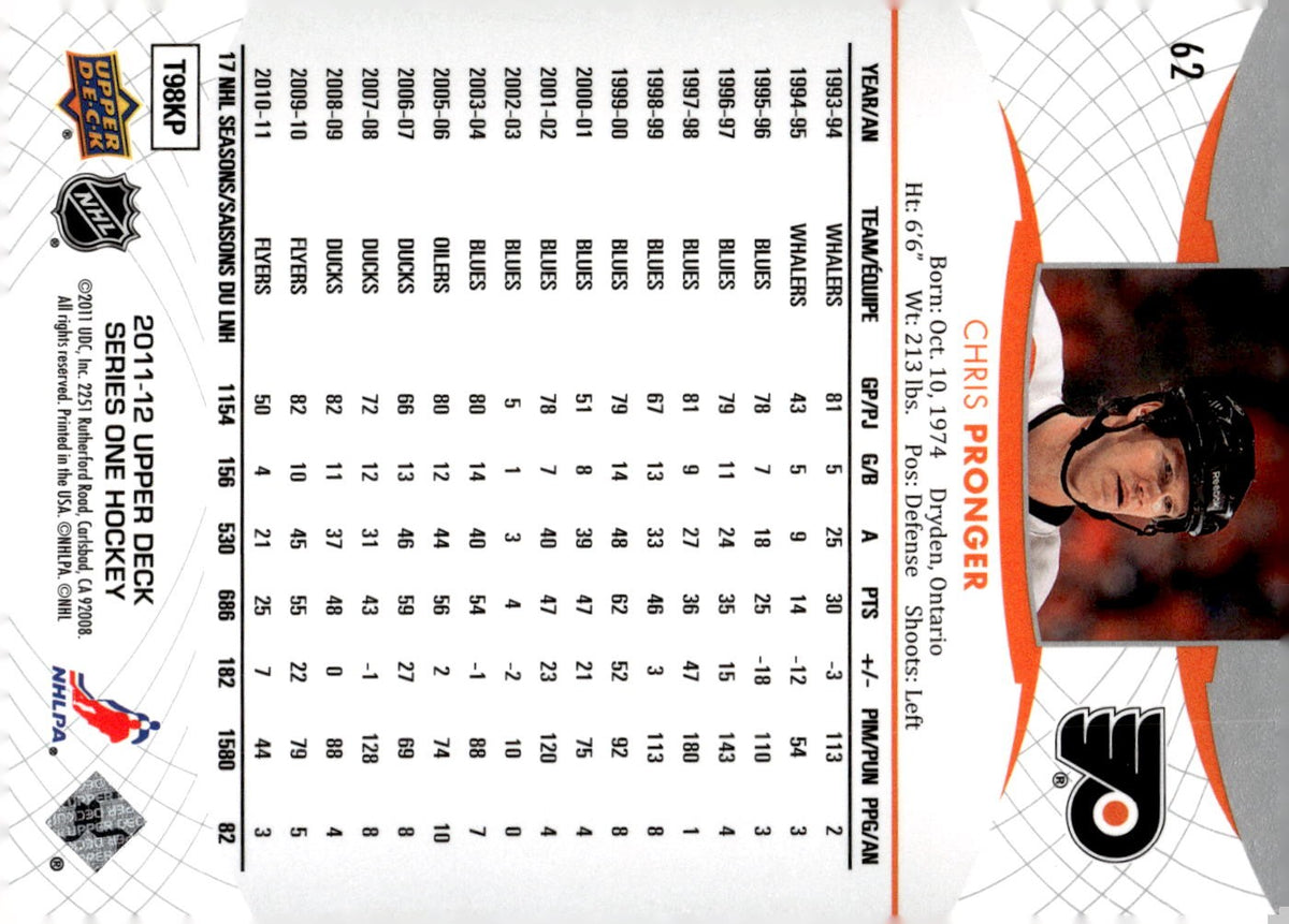 2011-12 Upper Deck #62 Chris Pronger Hockey Philadelphia Flyers