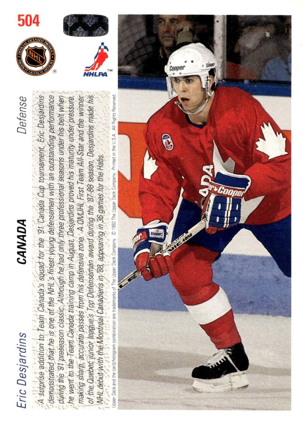 1991-92 Upper Deck #504 Eric Desjardins Hockey Canada