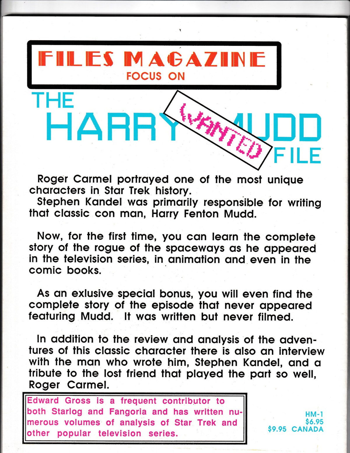 Files Magazine: Focus on Harry Mudd File #1 (1988) Pop Cult