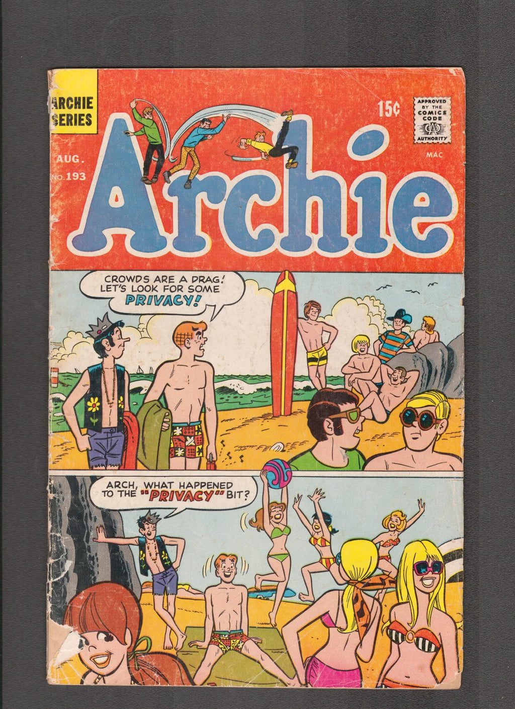 Archie Comics #193 (1969) Beach Scene Archie Comics