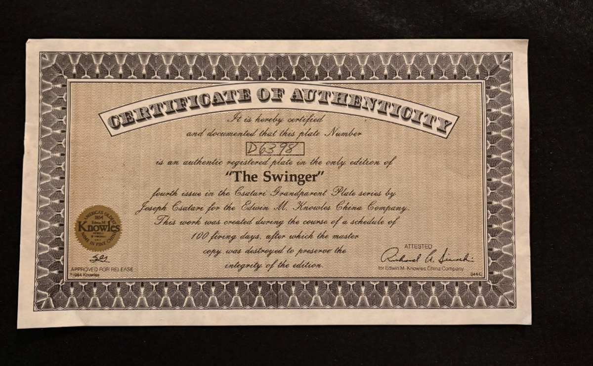 Csatari Grandparent Collector Plate " The Swinger" Knowles 1983