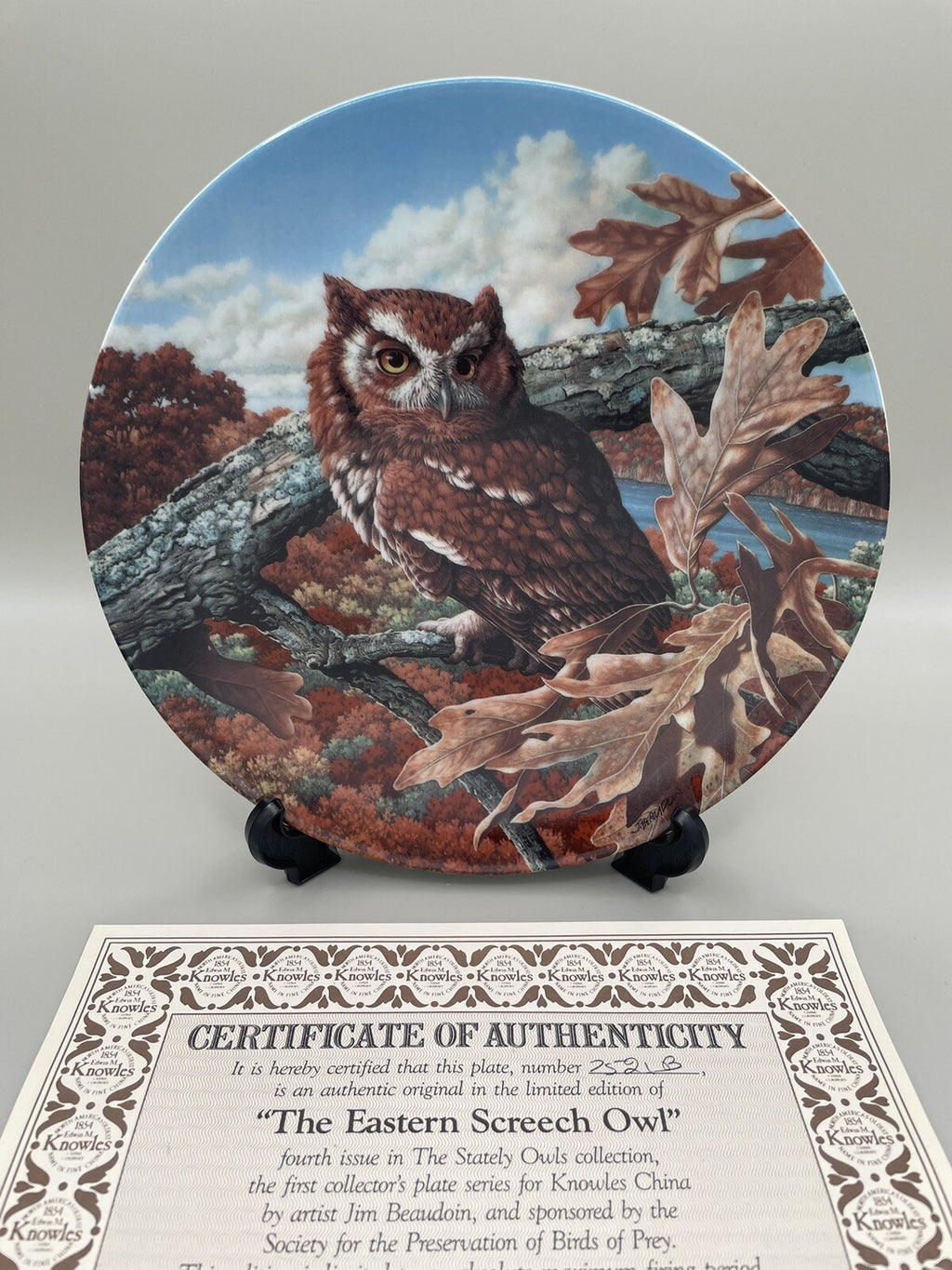 Knowles Collector Plate - Stately Owl #4 "Eastern Screech Owl" Jim Beaudoin 1990