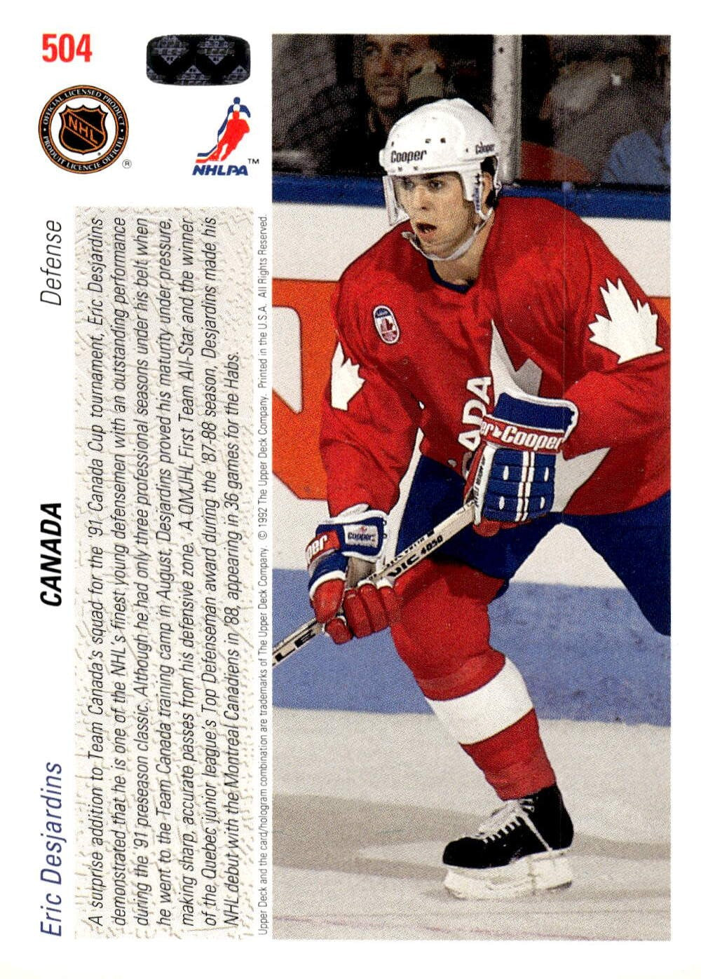 1991-92 Upper Deck #504 Eric Desjardins Hockey Canada