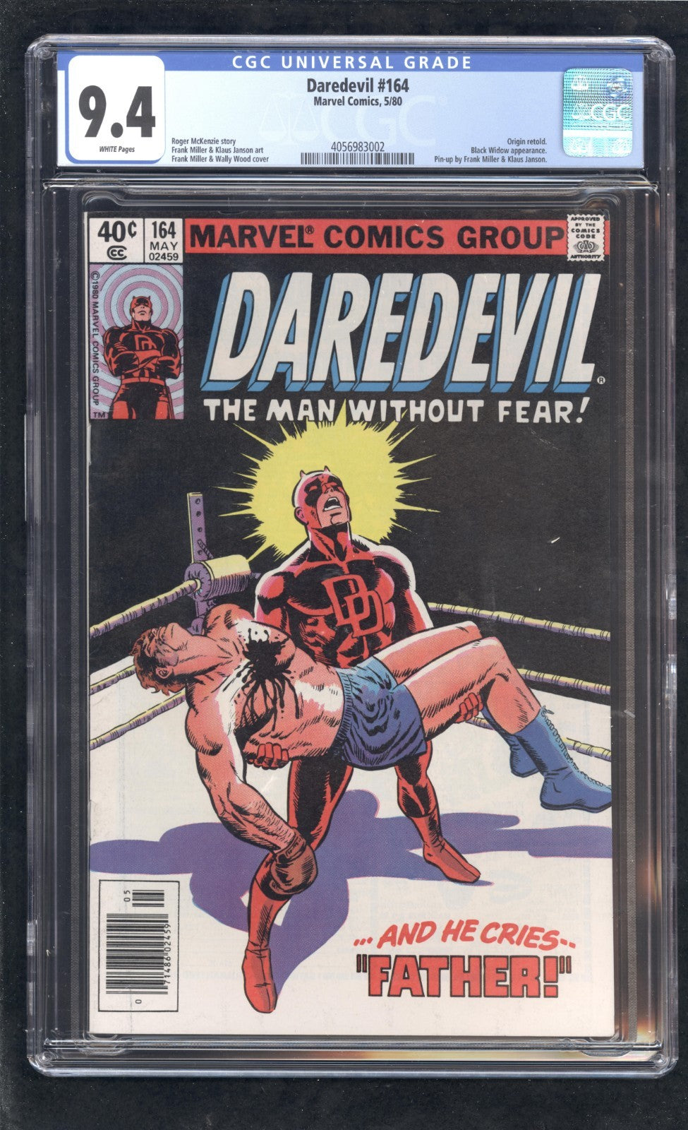 Daredevil #164 CGC 9.4 (1980) Daredevil Origin Retold ~ Graded Marvel Comic