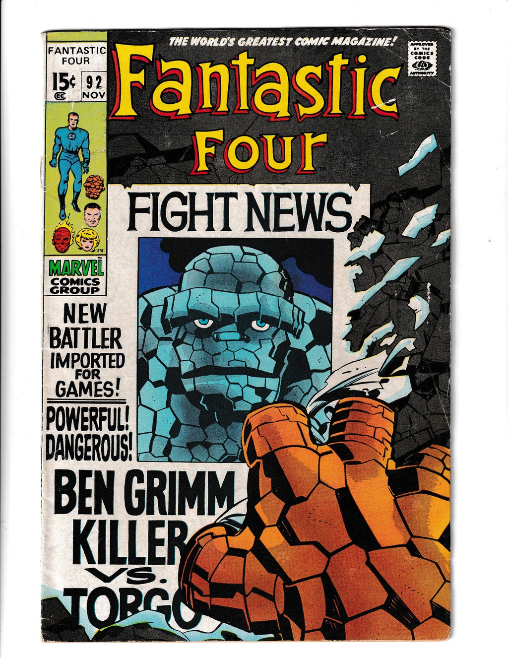 Fantastic Four #92 (1969) 1st App of Cat-Man and Rhinogon Marvel Comics