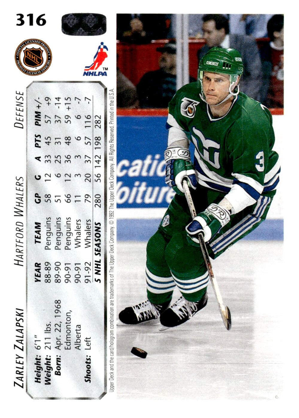 1992-93 Upper Deck #316 Zarley Zalapski Upper Deck