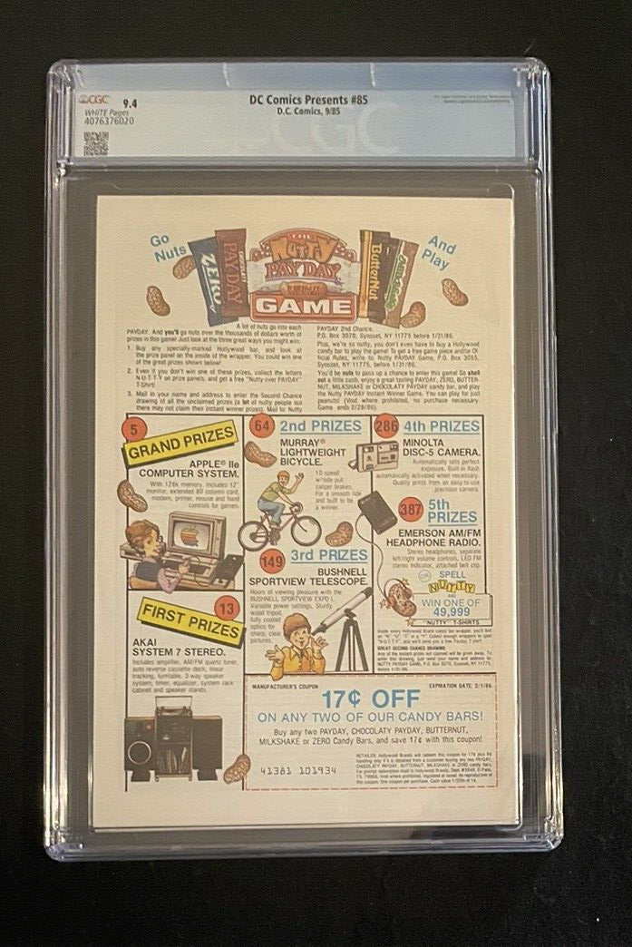 DC Comics Presents #85 CGC 9.4 (1985) Superman and Swamp Thing